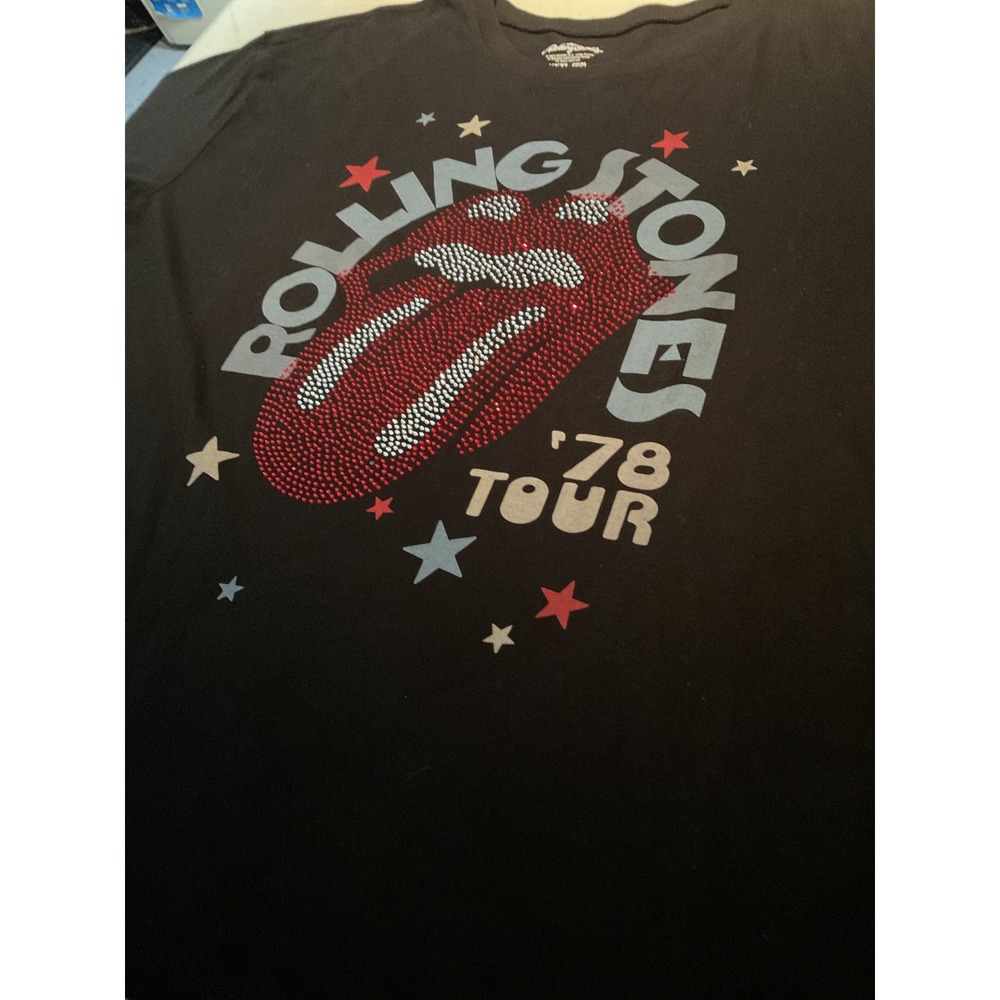 Rolling Stones 78 Tour Rhinestone Tongue Logo Graphic T-Shirt Black XXXL 22